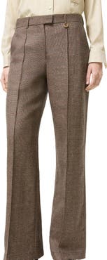 Burberry Check Wool Linen Blend Tailored Trousers