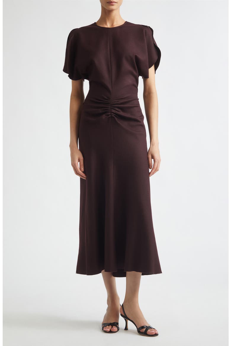 Bela Ruched Wool Midi Dress, Main, color, ACAI