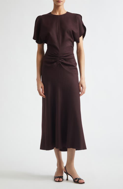 Victoria Beckham Bela Ruched Wool Midi Dress in Acai at Nordstrom, Size 8