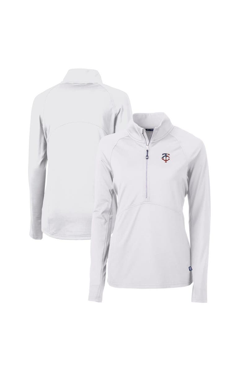 Cutter & Buck Women's Cutter & Buck White Minnesota Twins Americana Logo Adapt Eco Knit Stretch Recycled Half-Zip Pullover Top, Main, color, 