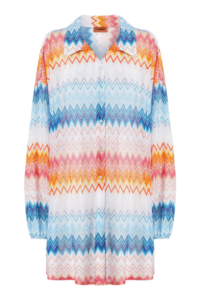 Oversized Shirt In Zig Zag Lamé Viscose Blend, Alternate, color, Multicoloured