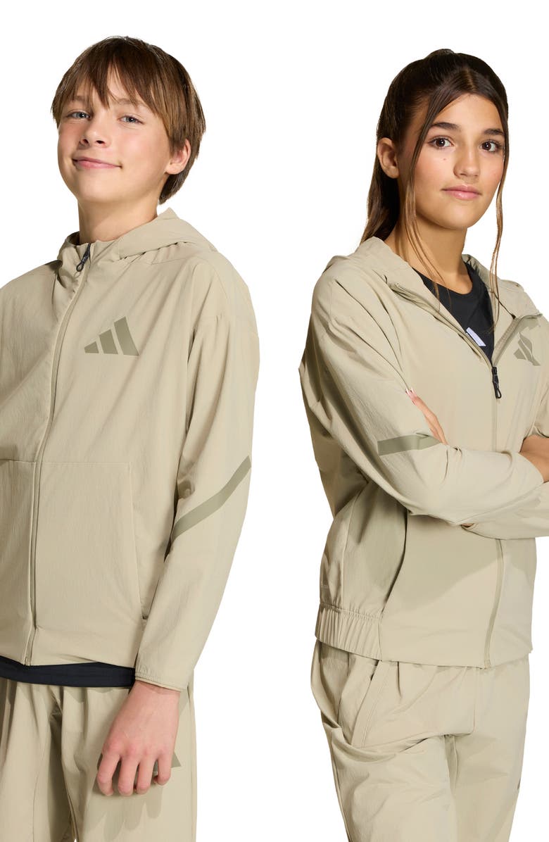 adidas Originals Kids' Z-N-E Woven Travel Hooded Jacket, Alternate, color, Wonder Cargo/ Clay