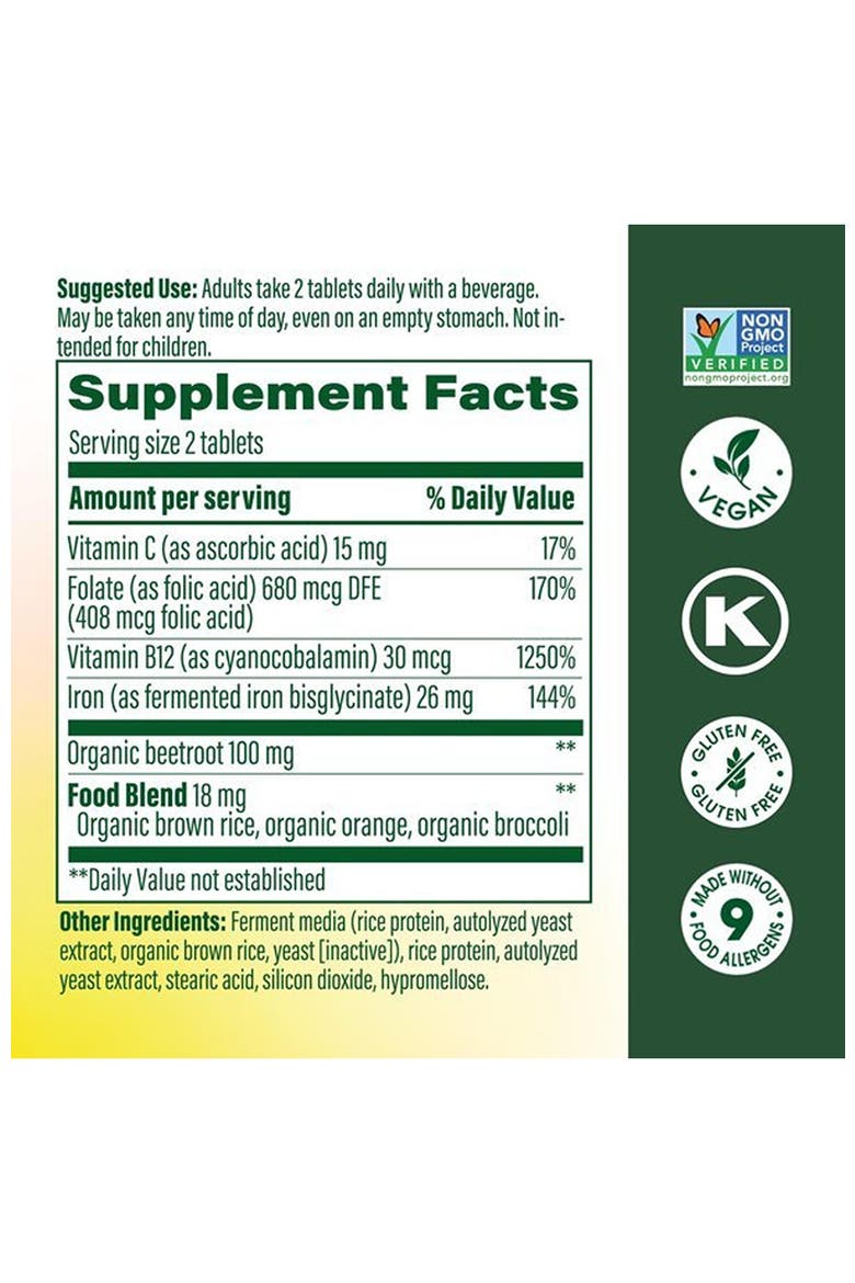 Blood Builder Iron Supplement for Women & Men with B12, Folic Acid & Vitamin C, Vegan, 72 Mini Tablets, Alternate, color, None