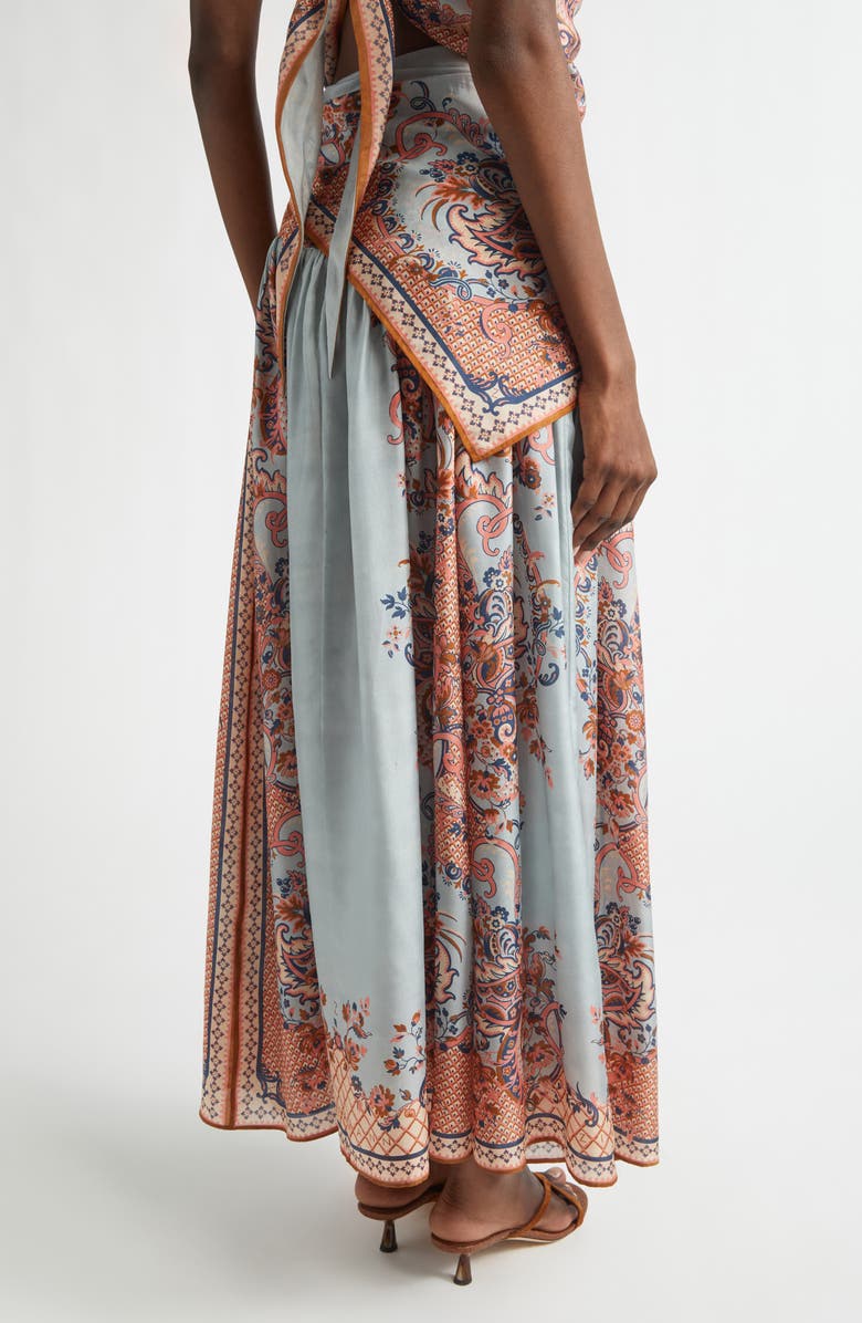 Zimmermann Aster Paisley Scarf Tie Silk Maxi Skirt, Alternate, color, Blue Paisley Floral