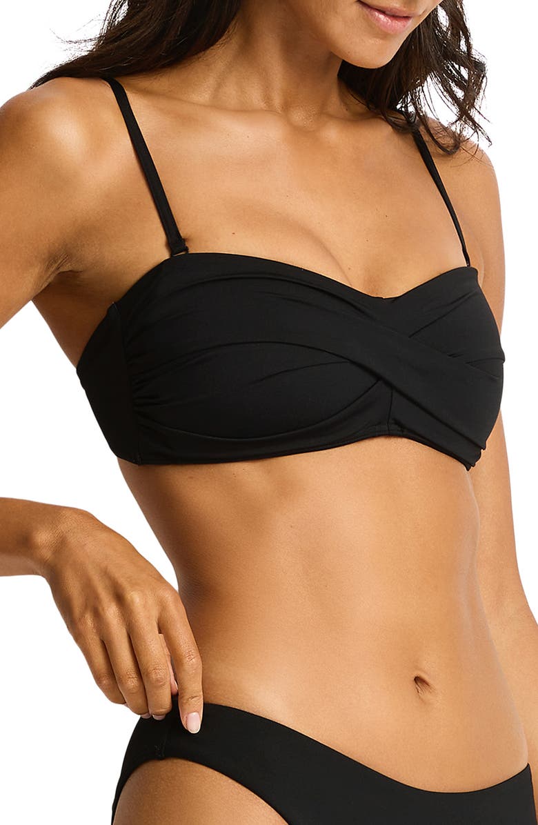 Sea Level Essentials Edit Twist Front Bikini Top, Alternate, color, Black