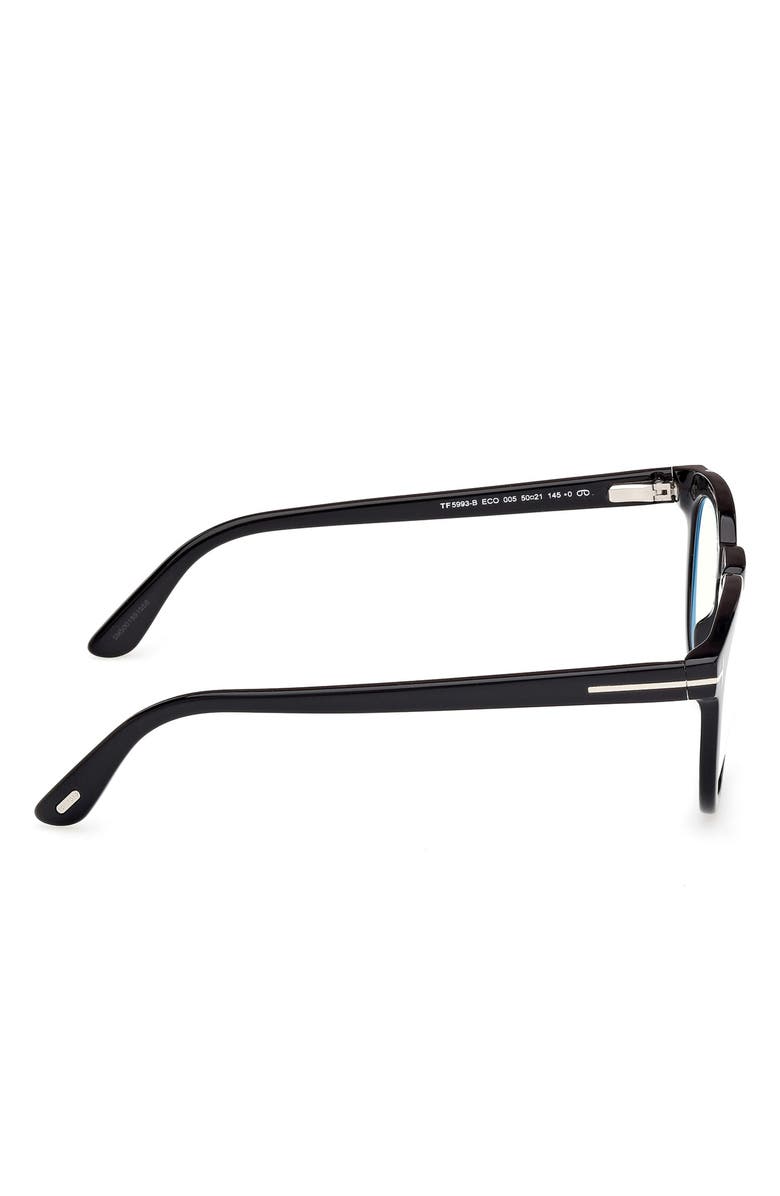 TOM FORD 50mm Small Round Blue Light Blocking Glasses, Alternate, color, Black/ White Eco / T Logo