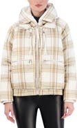 Ookie & Lala Plaid Faux Fur Lined Utility Crop Puffer Hooded Jacket