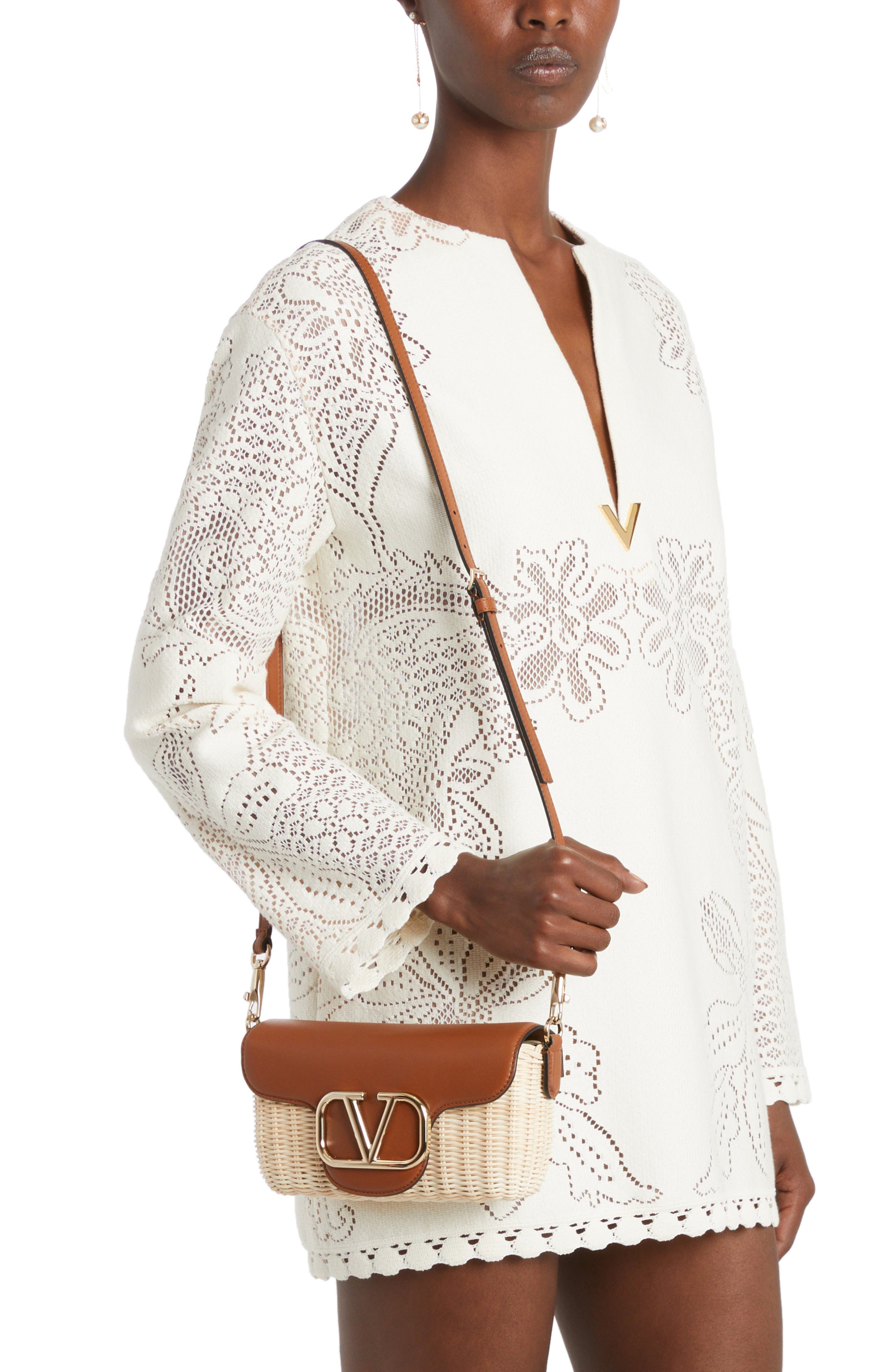 Valentino Garavani Locò Woven Wicker & Leather Shoulder Bag, Alternate, color, 