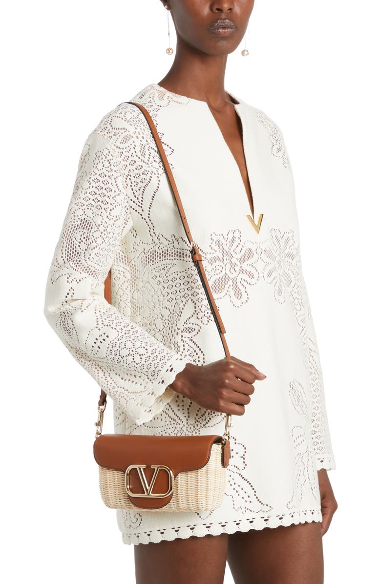 Valentino Garavani Locò Woven Wicker & Leather Shoulder Bag, Alternate, color,