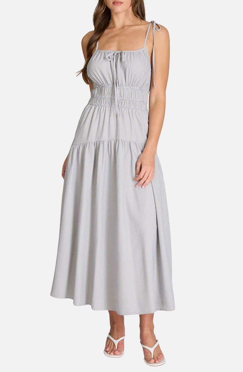 Blu Pepper Stripe Tiered Midi Sundress, Main, color, Charcoal