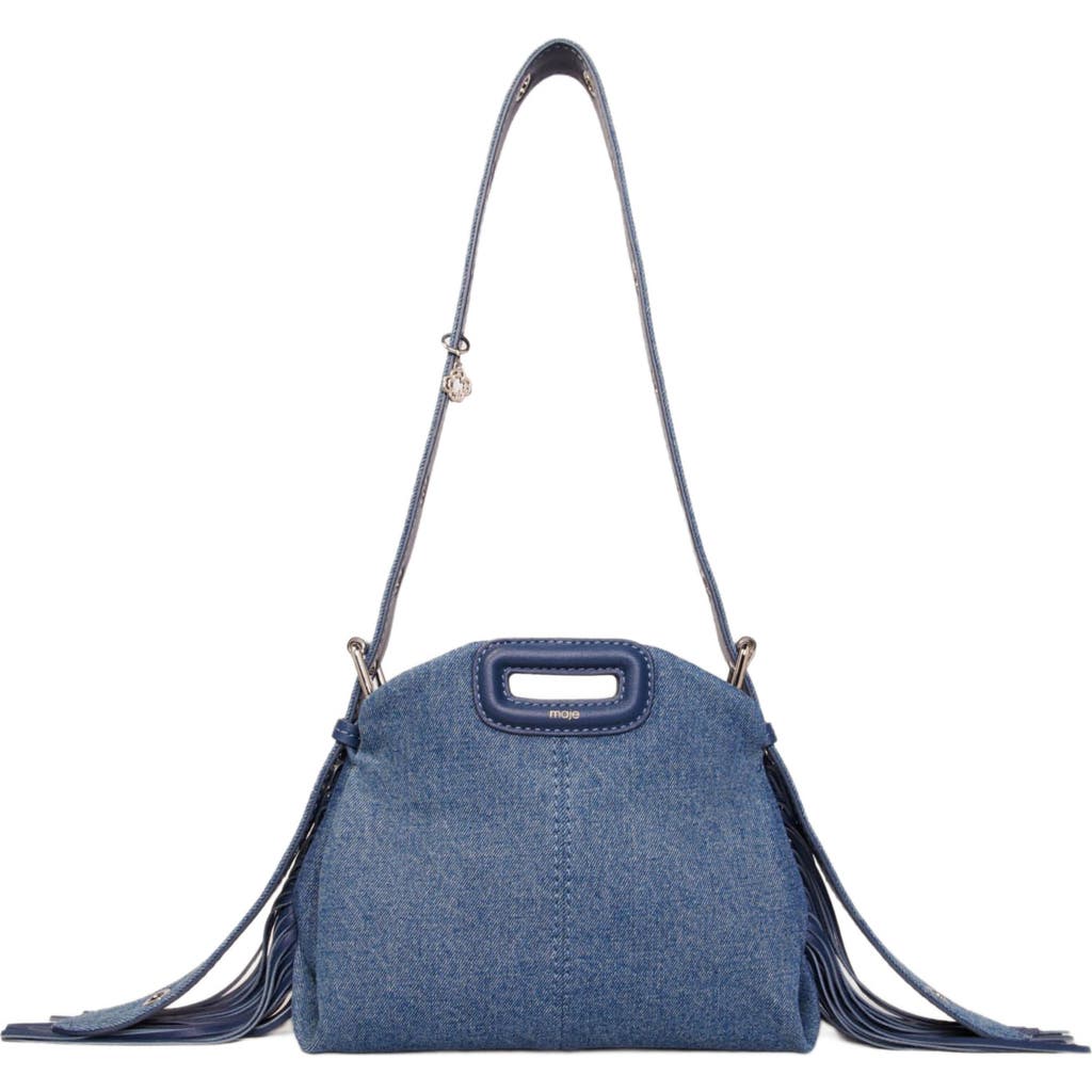 Maje Womens Bleus Miss M Logo-embossed Leather Shoulder Bag In Blue Jean