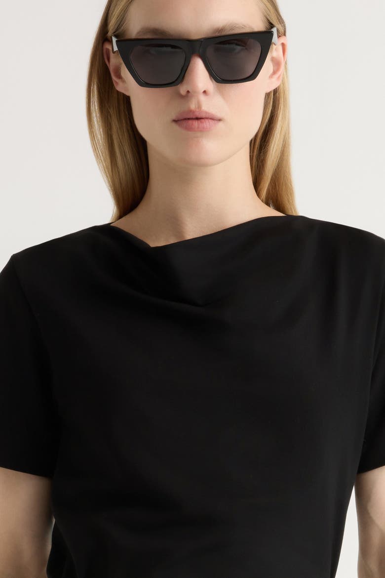Kendra Organic Cotton Cowl-Neck Tee, Alternate, color, Black