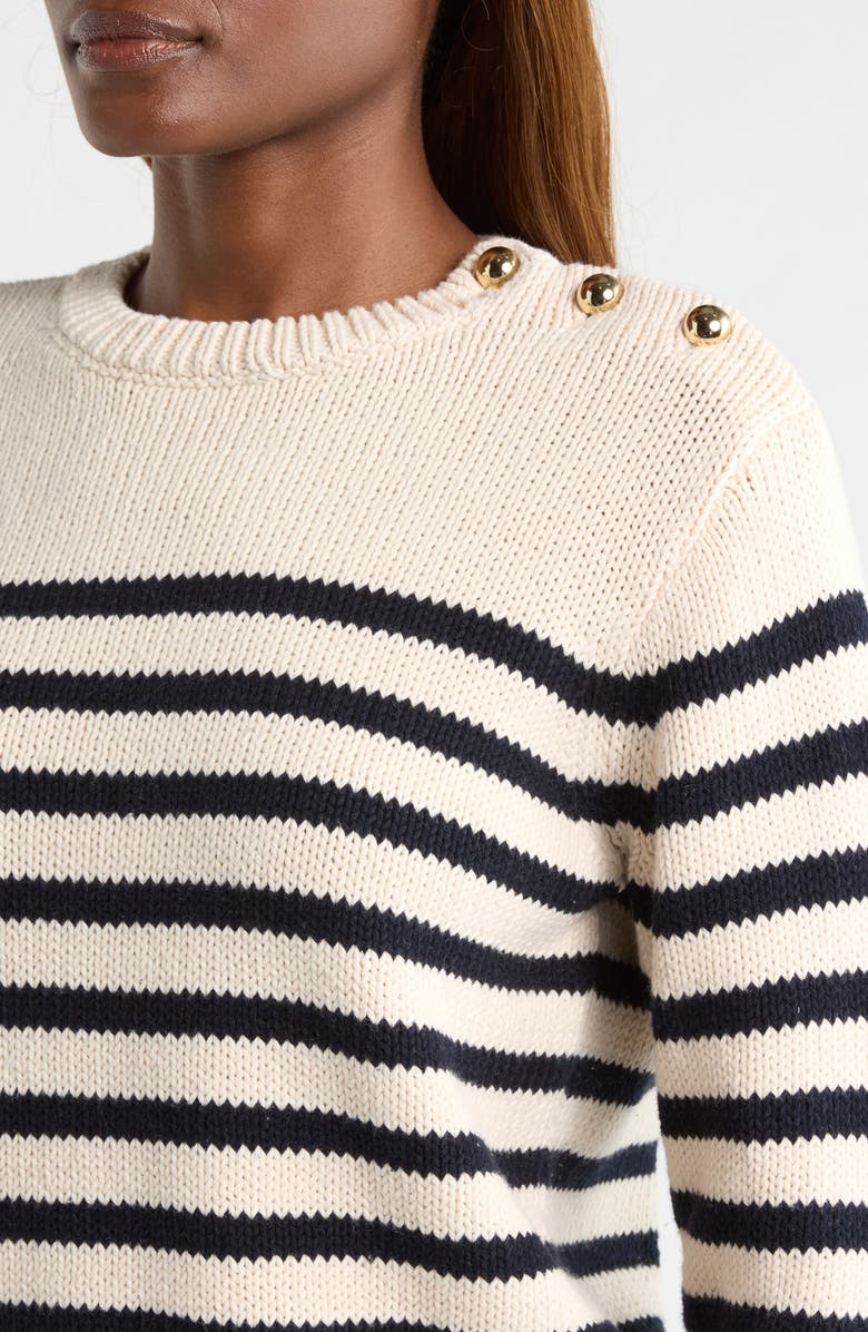 FRAME The Mariner Stripe Button Accent Cotton Sweater, Alternate, color, Cream Multi