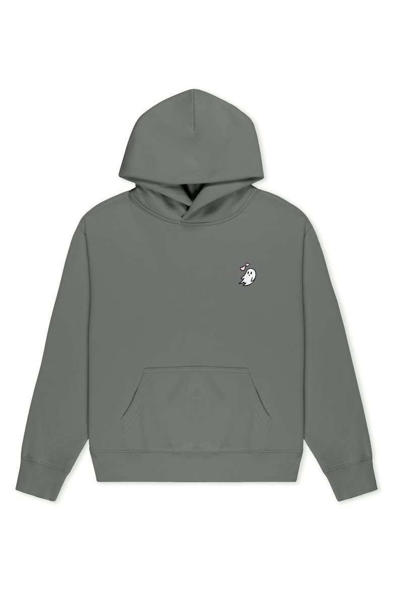 Heartly Ghost Relaxed Midweight Fleece Pullover Hoodie, Main, color, Shadow