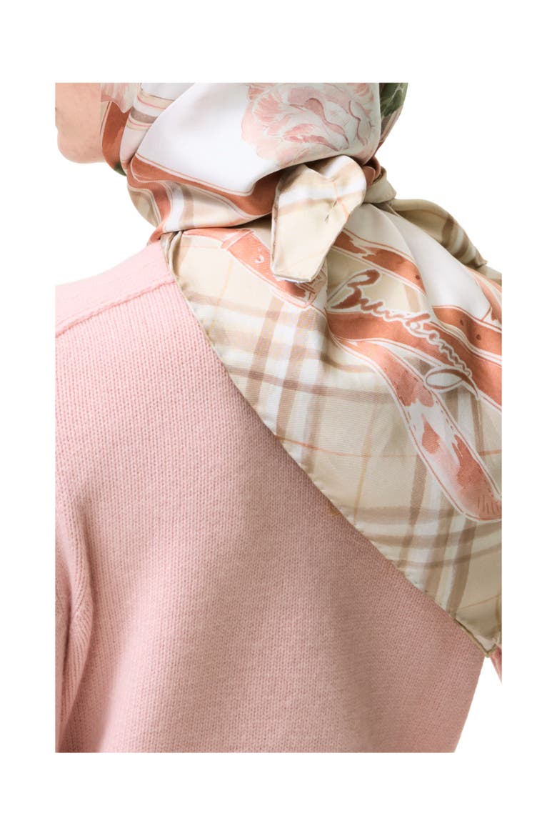 Rose Check Silk Scarf, Alternate, color, Honey beige