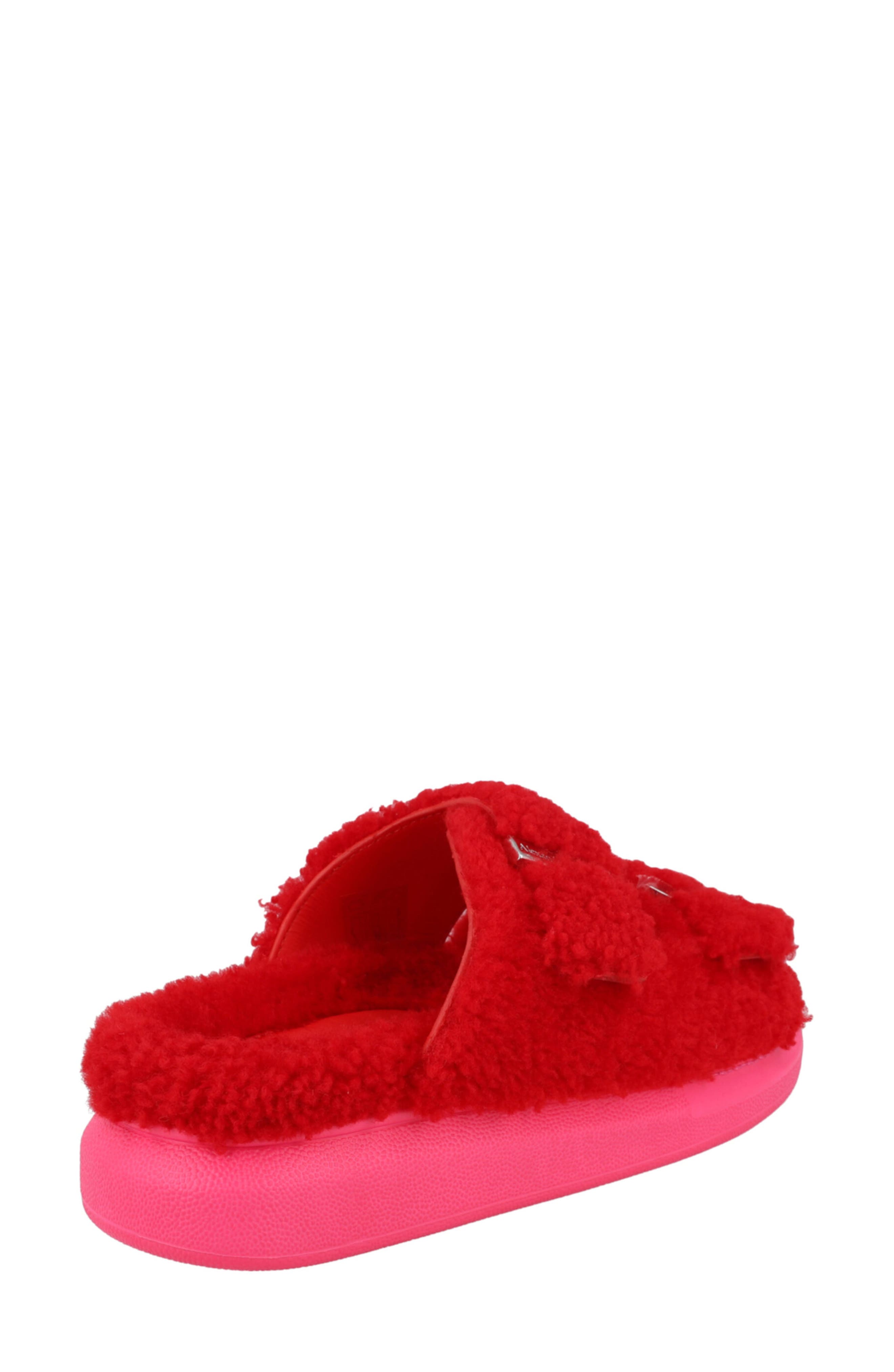 McQueen Genuine Shearling Slide Sandal, Alternate, color, Red Pink Silver