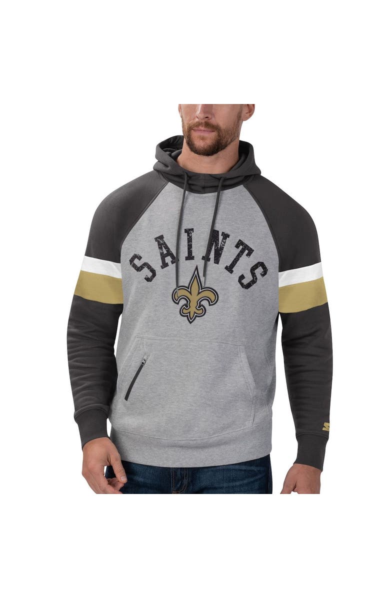 STARTER Men's Starter Heathered Gray/Black New Orleans Saints Home Run Raglan Pullover Hoodie, Alternate, color, Heather Gray