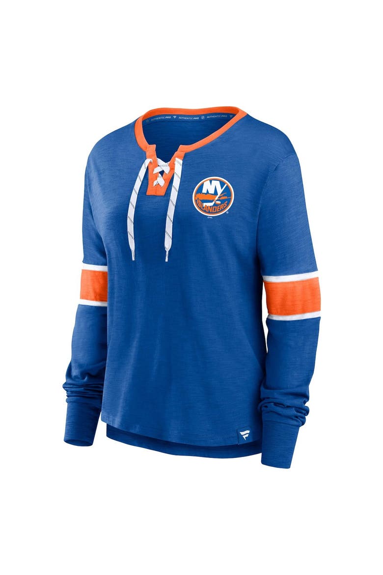 Women's Fanatics Branded Royal New York Islanders Effervescent Exclusive Lace-Up Long Sleeve T-Shirt, Alternate, color, Royal