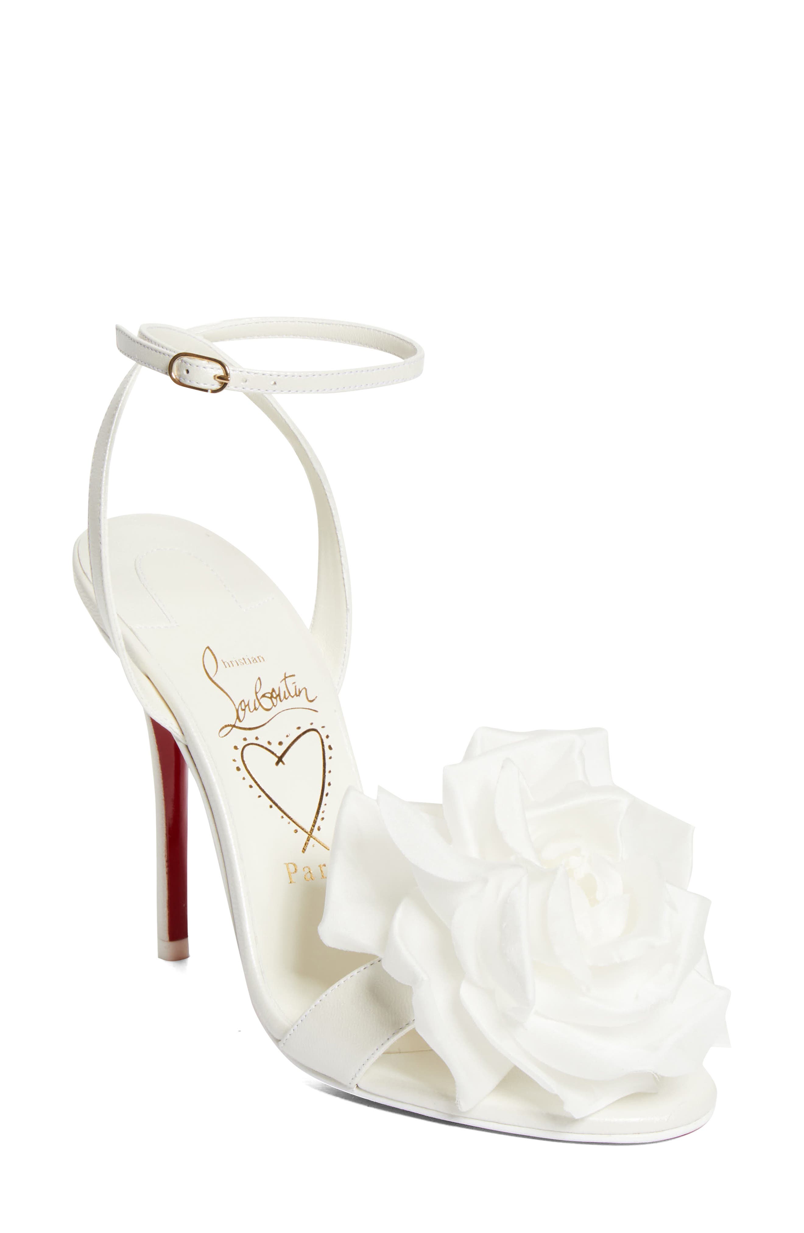 Christian Louboutin Miss Z Flora Ankle Strap Sandal, Main, color, Bianco/ Ivoire/ Lin Snow