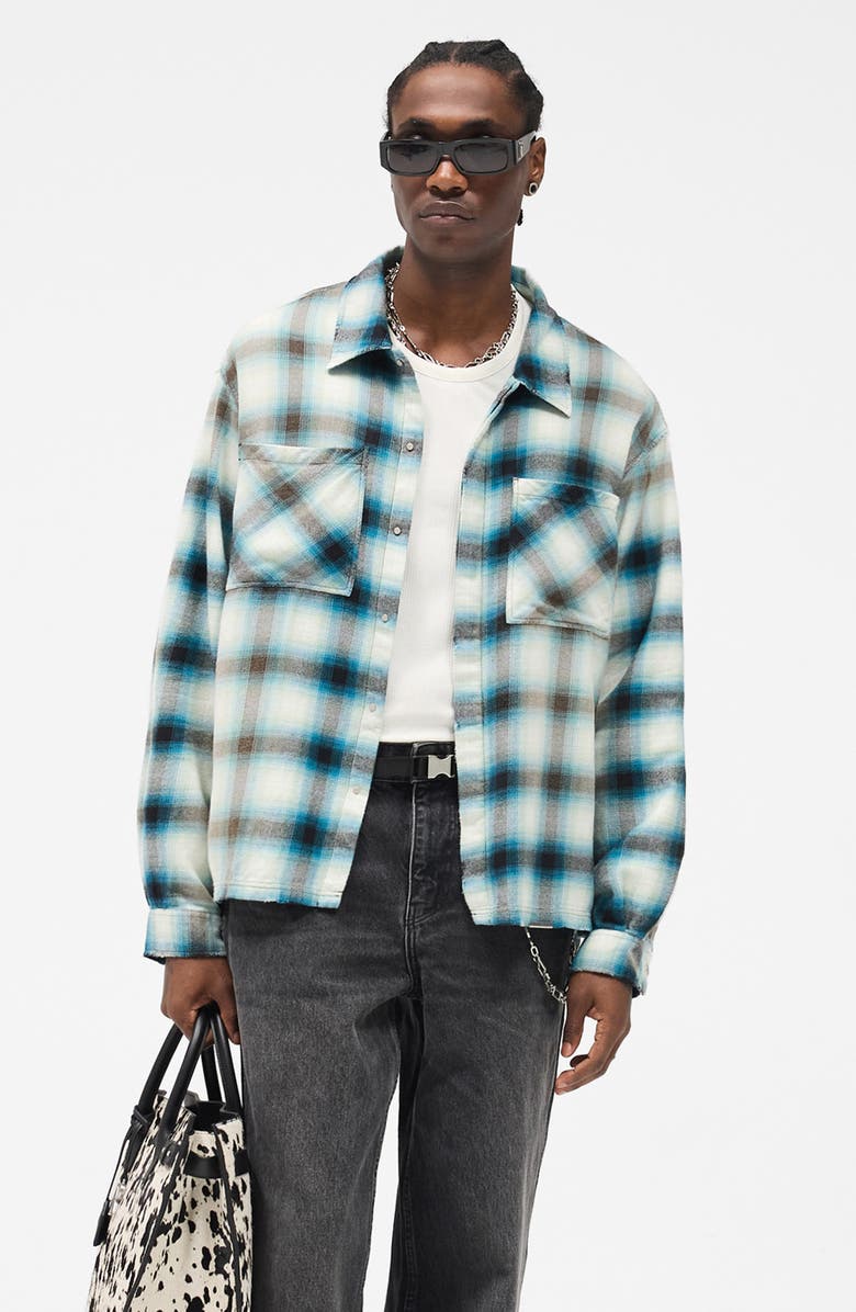 Represent Sun Bleached Cotton Flannel Button-Up Shirt, Main, color, Cloud