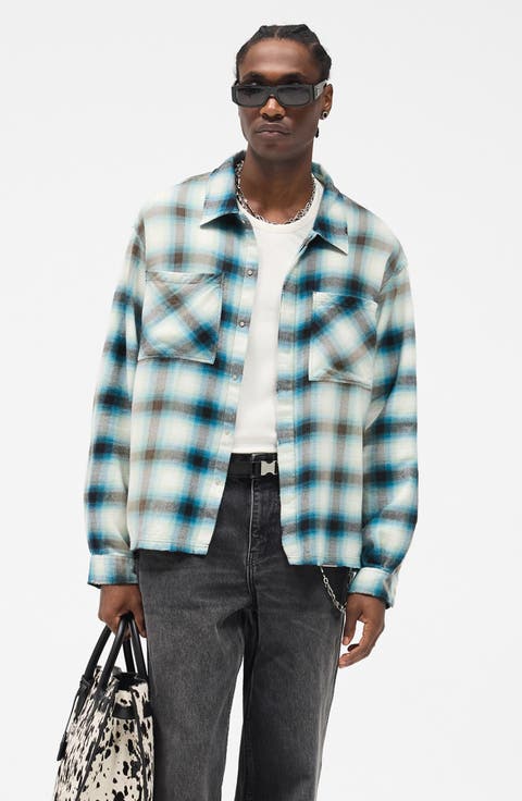 Sun Bleached Cotton Flannel Button-Up Shirt