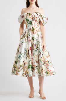 Off-th-Shoulder Floral Midi Dress