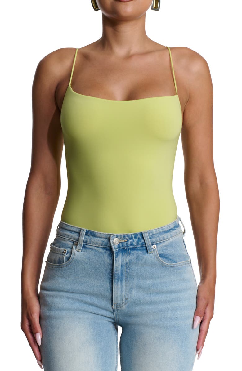 Naked Wardrobe Naked Camisole Thong Bodysuit, Main, color, Chartreuse