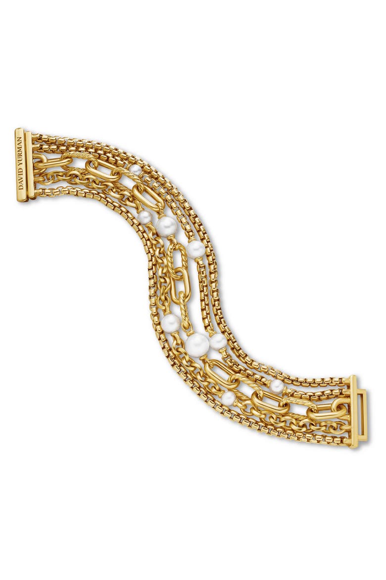 DY Madison® Pearl Multi Row Chain Bracelet in 18K Yellow Gold with Pearls, 25.7mm, Alternate, color, 18K YELLOW GOLD
