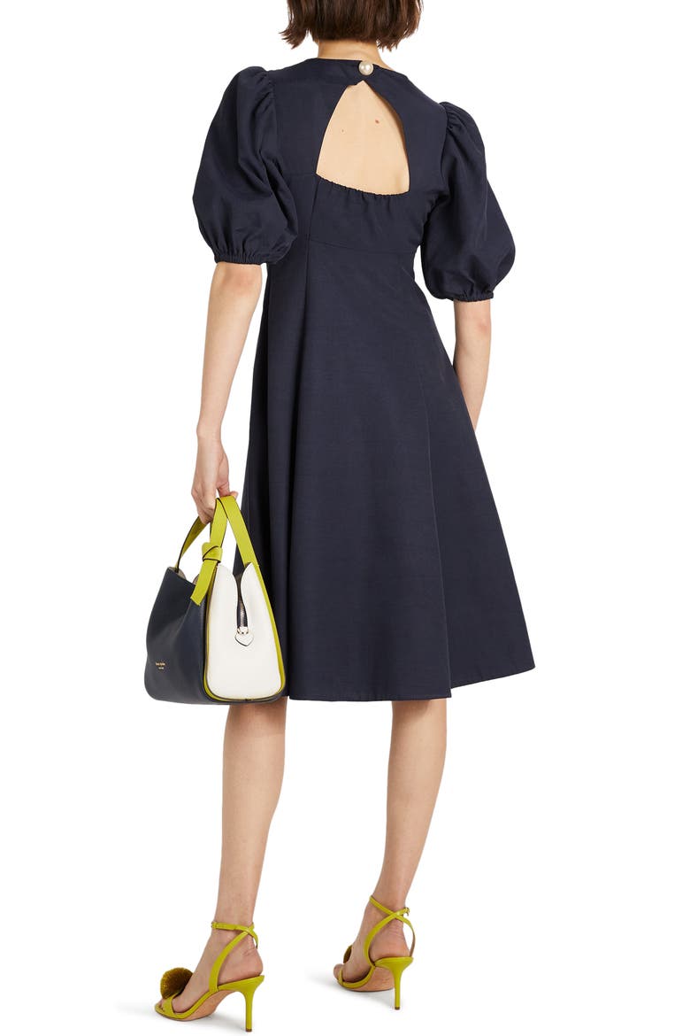 open back cotton blend dress, Alternate, color, BLAZER BLUE