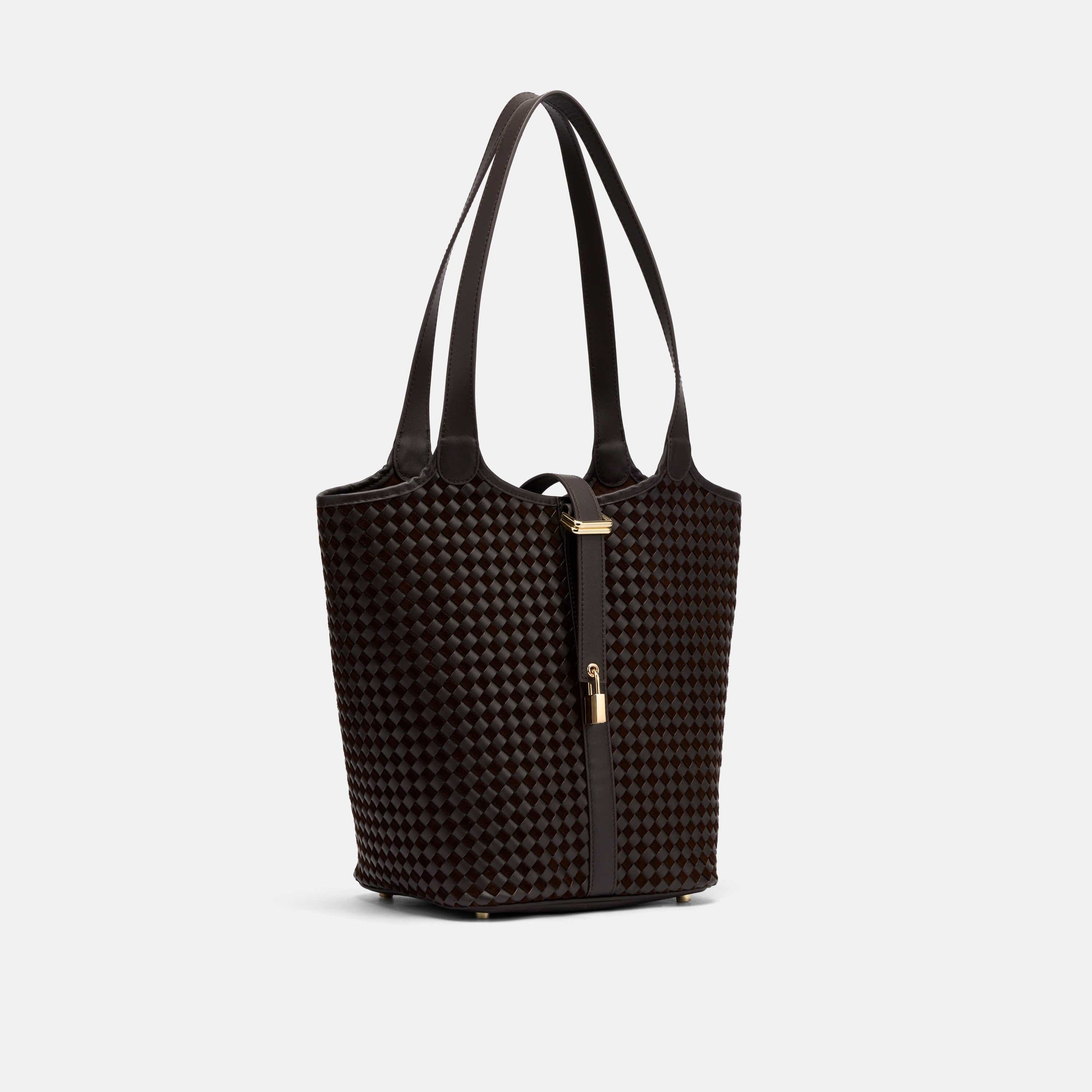 MARC NOLAN Mila Leather Tote Bag, Alternate, color, Brown Woven