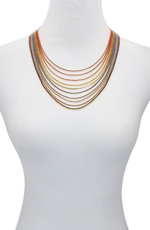Guess Rainbow Crystal Multi Row Necklace In Gold