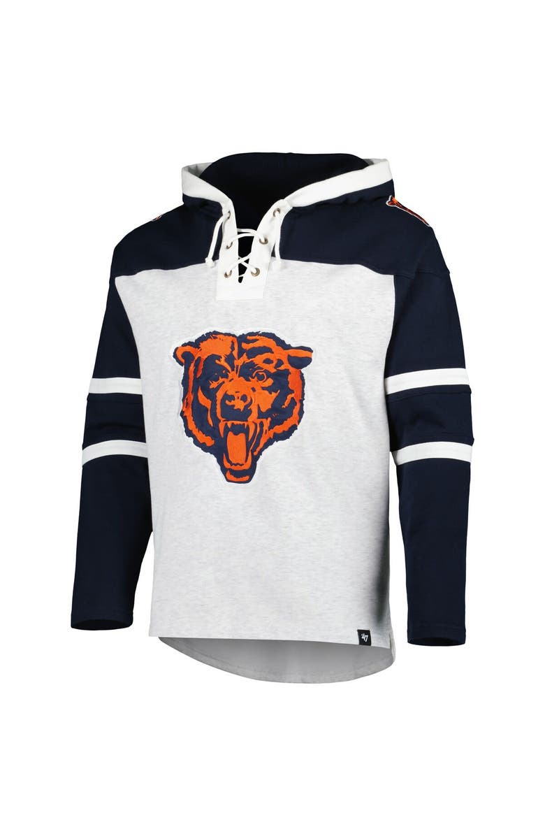 '47 Men's '47 Chicago Bears Heather Gray Logo Gridiron Lace-Up Pullover Hoodie, Alternate, color,
