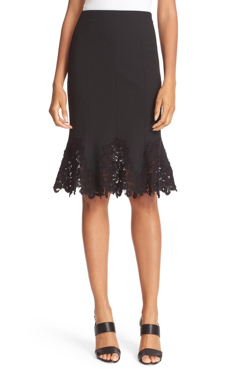 Rebecca Taylor Lace Hem Piqué Flounce Skirt, Main, color, 