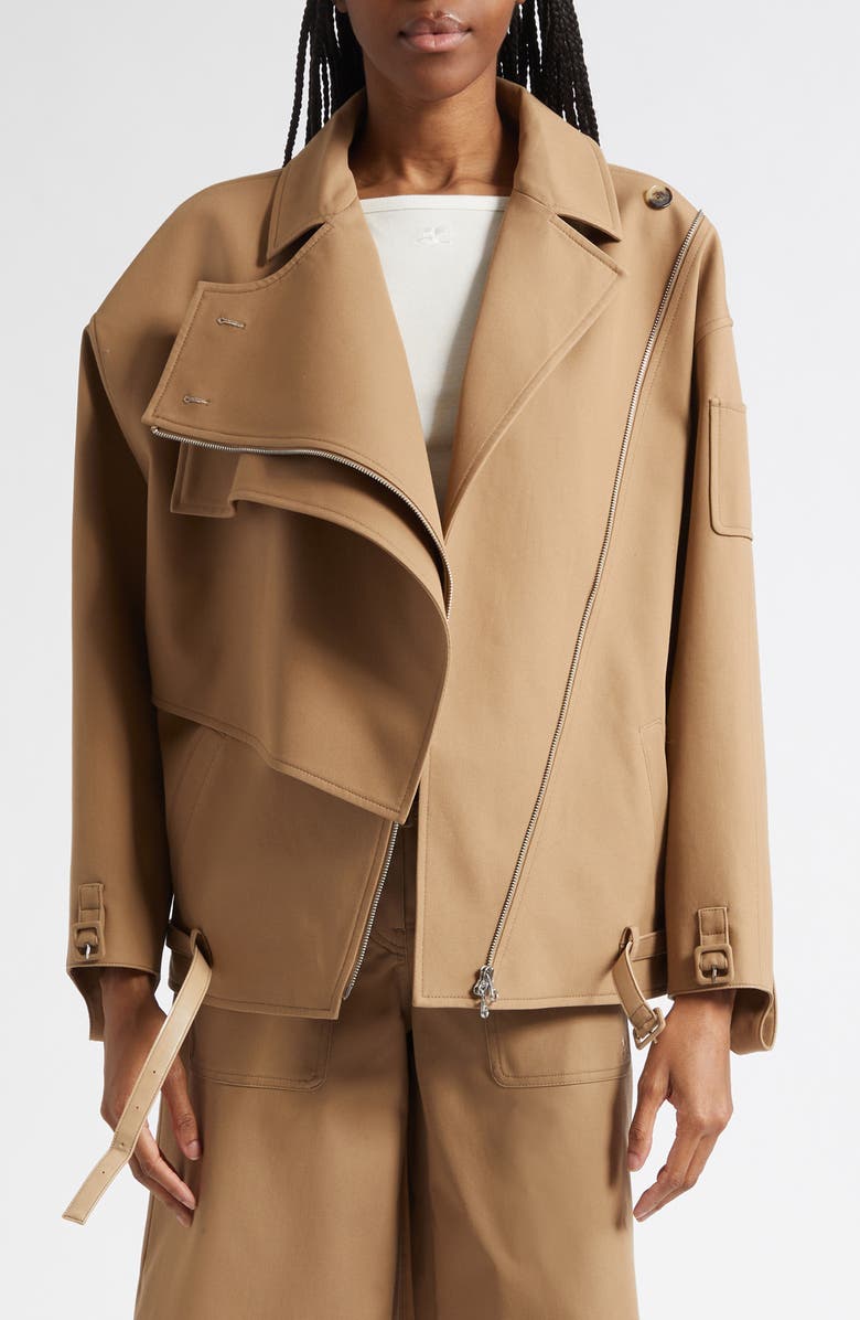 Courrèges Oblique Short Cotton Trench Jacket, Main, color, Fauve