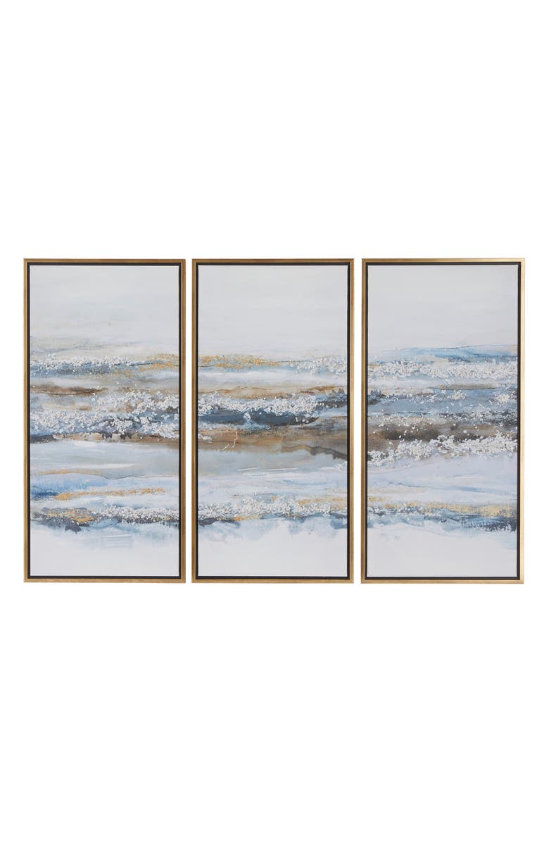 VIVIAN LUNE HOME Set of 3 Canvas Framed Wall Art, Main, color, Blue