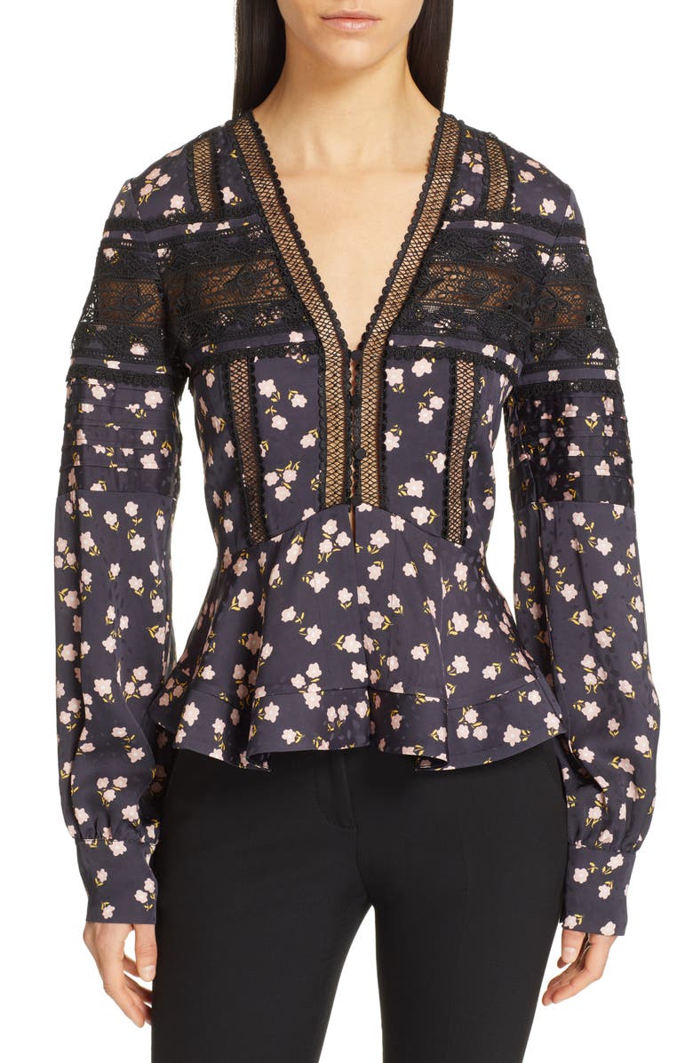 Self-Portrait Ditsy Floral Print Peplum Top, Main, color, 