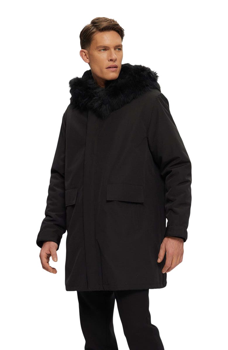 GORSKI Parka With Genuine Shearling Trim, Alternate, color, Black/Black