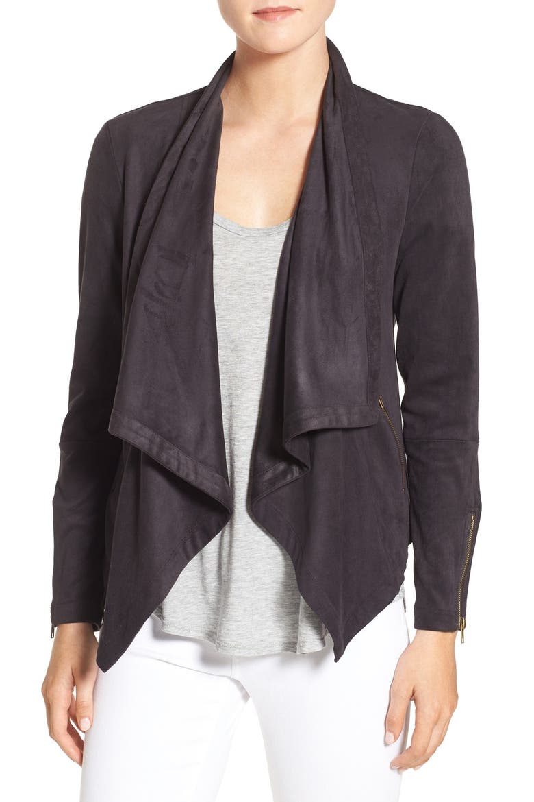 'Mackenzie' Faux Suede Drape Front Jacket, Main, color, CHARCOAL