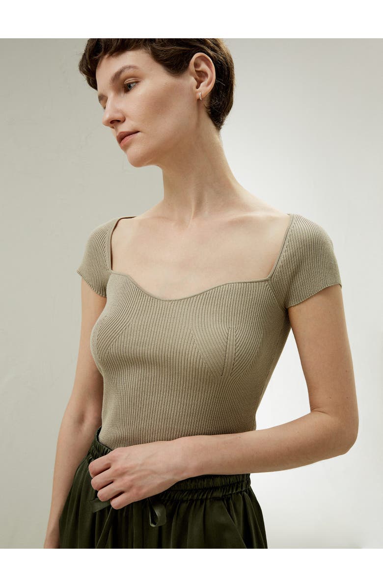 Lilysilk Sweetheart Neck Ribbed Silk Knit Top, Alternate, color, Light Apricot