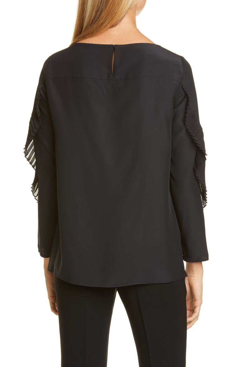 Alessia Pleated Detail Silk Blouse, Alternate, color, BLACK