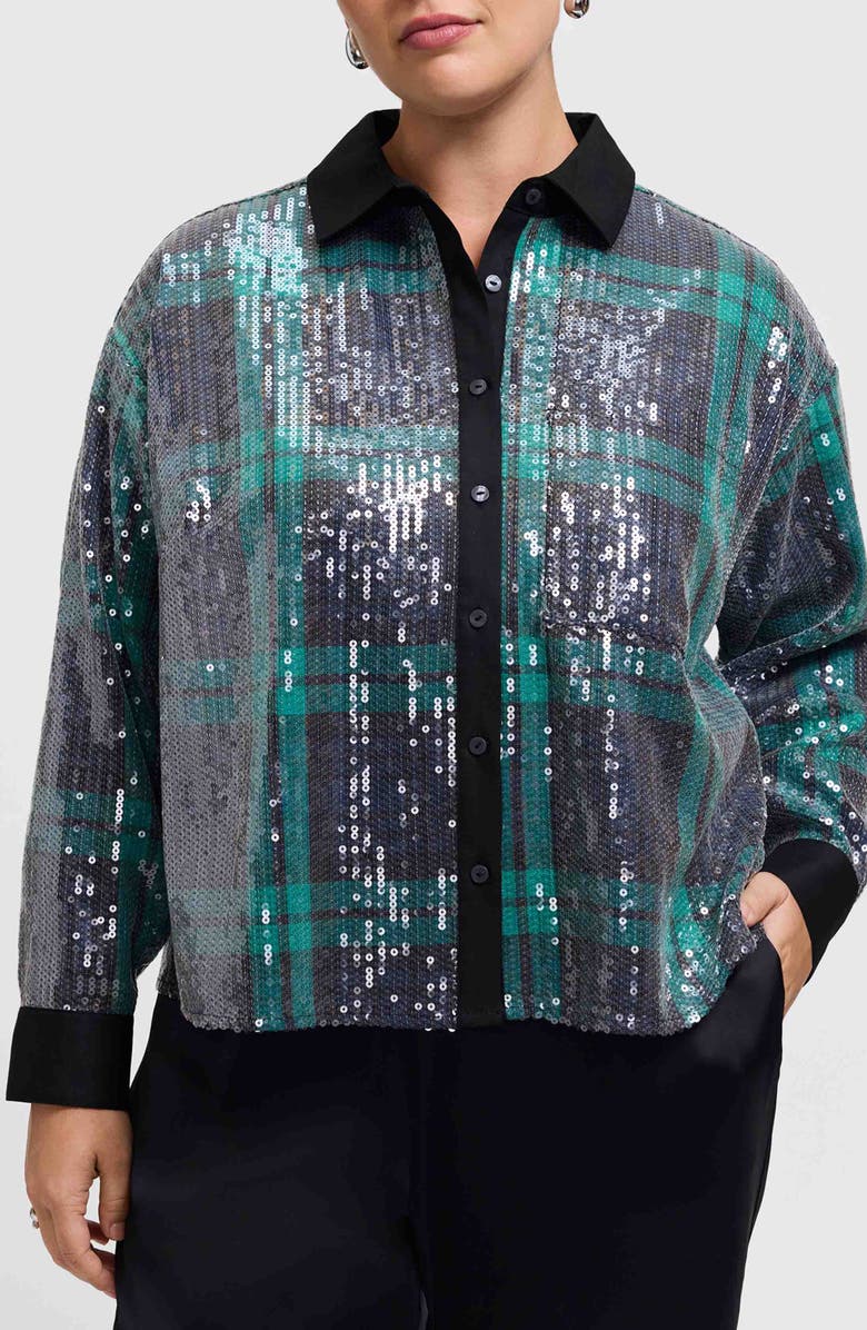 Foxcroft Marina Sequin Button-Up Shirt, Main, color, Navy Blue/ Multi