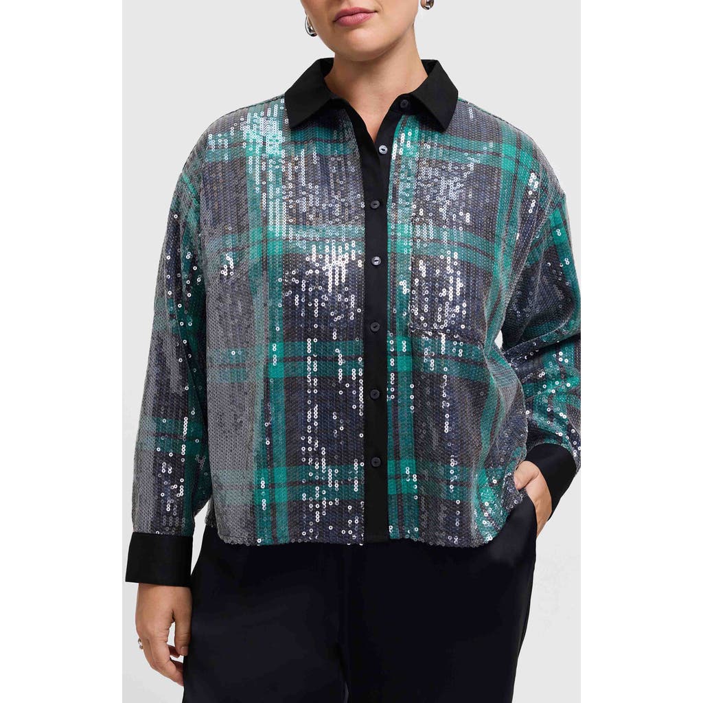 Foxcroft Marina Sequin Button-up Shirt In Multi