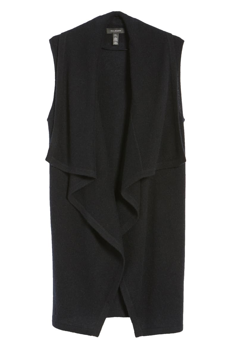 Waterfall Drape Front Cashmere Vest, Alternate, color, BLACK