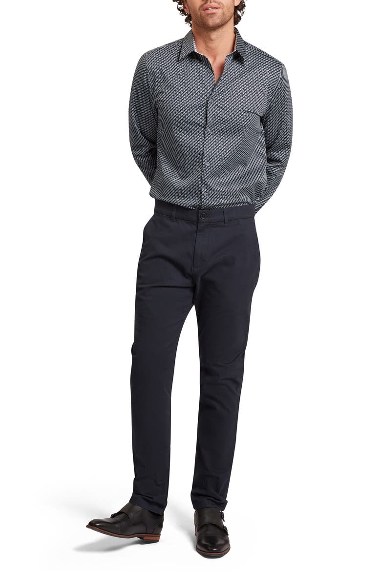 Grelish Slim Fit Geo Print Stretch Cotton Button-Up Shirt, Alternate, color, TEAL-BLUE