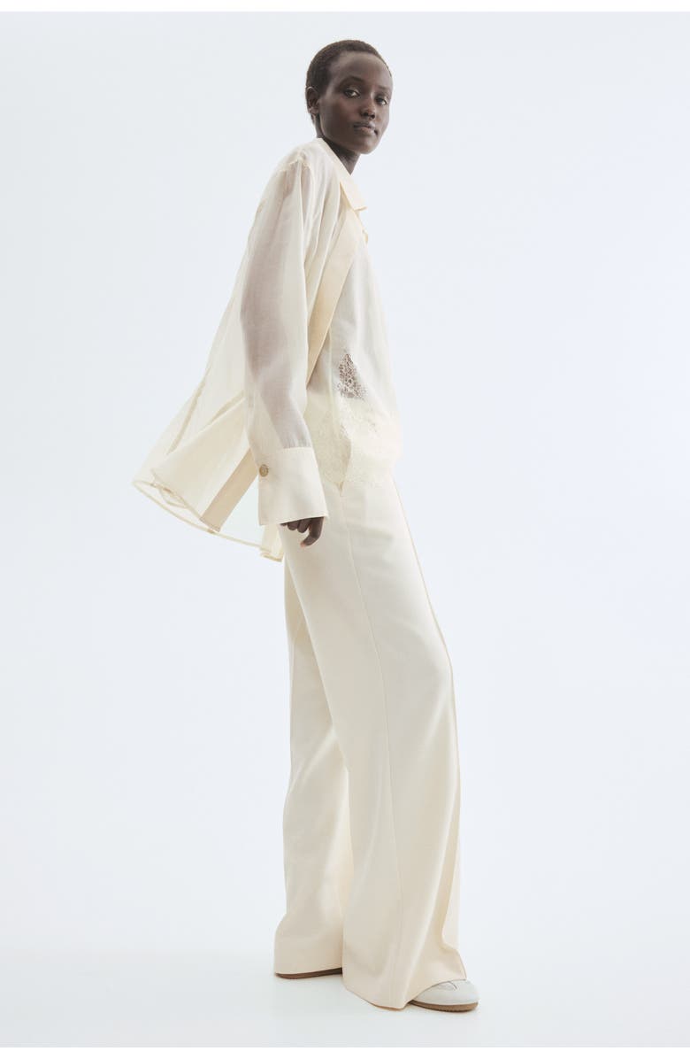 H&M Flared Belted Trousers, Alternate, color, Cream