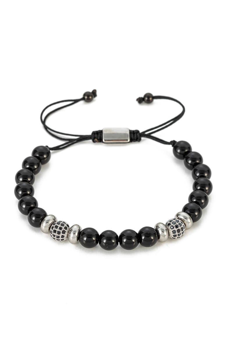 Charles Stretch Beaded Agate Bracelet, Main, color, BLACK