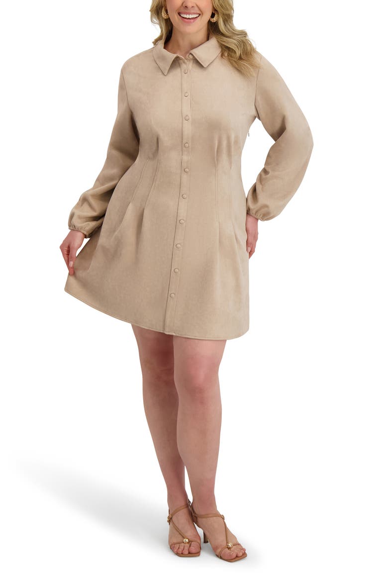 Faux Suede Shirtdress, Main, color, SAND