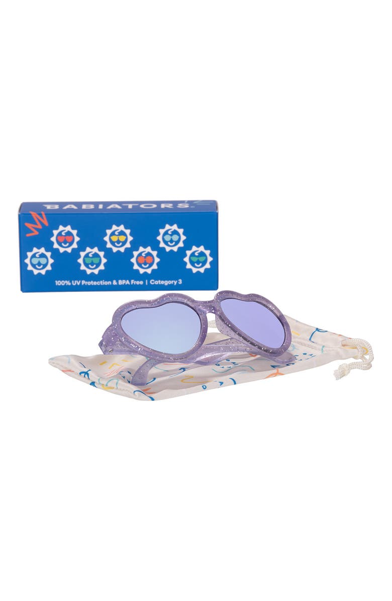 Babiators Kids' Small 46mm Mirrored Shimmer Heart Sunglasses, Alternate, color, Lavender Glitter