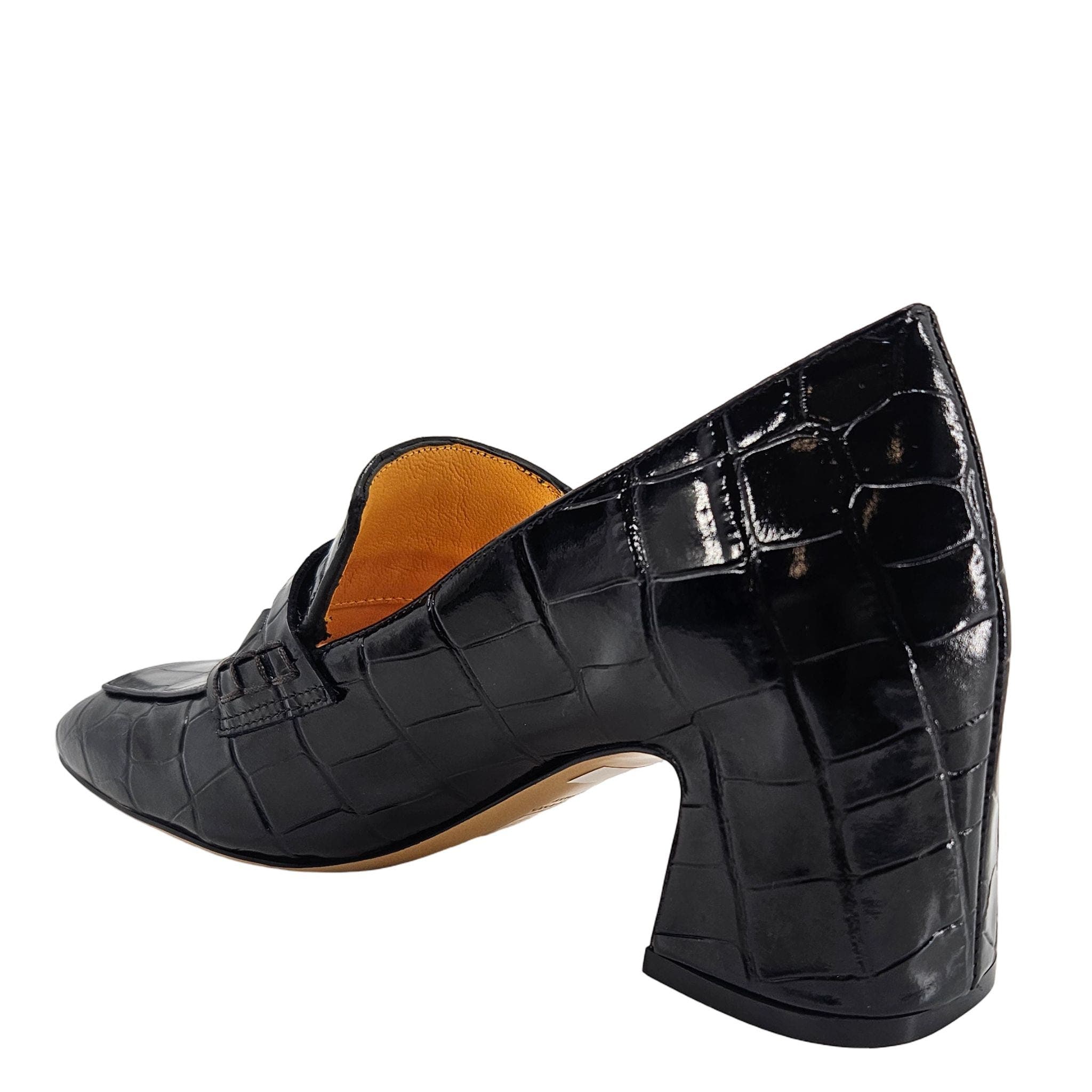 Madison Maison Heel Croc Embossed Loafer, Alternate, color, Black