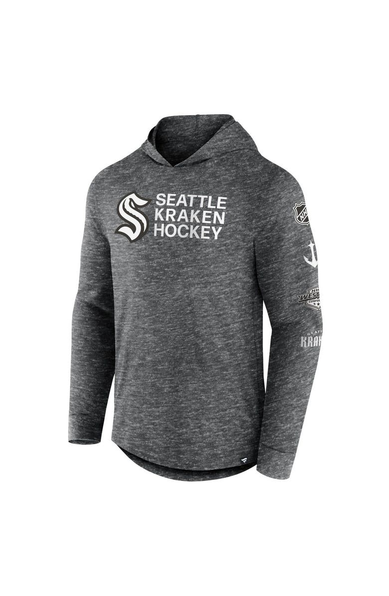 FANATICS Men's Fanatics Branded  Heather Charcoal Seattle Kraken Stacked Long Sleeve Hoodie T-Shirt, Alternate, color, 